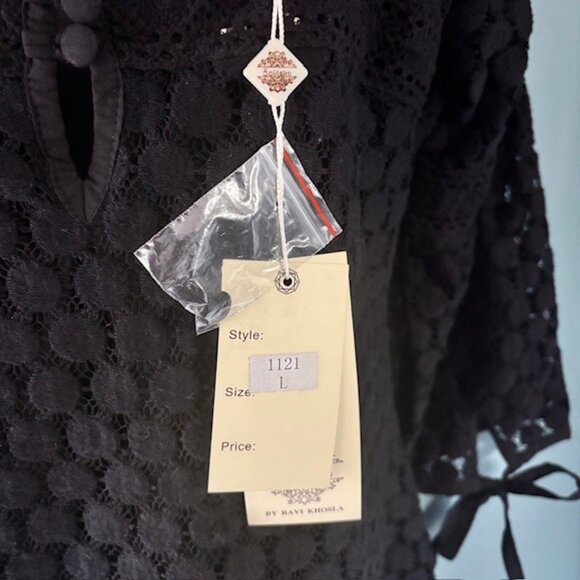 Solitaire Black L Crochet Lace 3/4 Tie Boho Whimsygoth Feminine Festival Texture - Picture 9 of 9